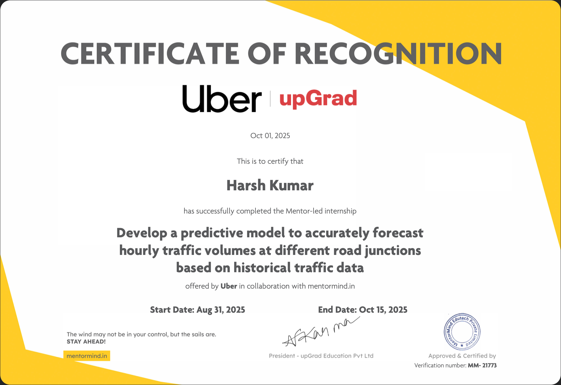 Menternship Certificate